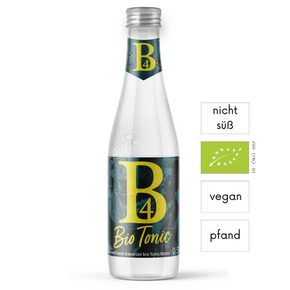 Entdecke das erfrischende B4 Bio Tonic Water! Nicht zu süß, mit echter Chinarinde und nachhaltig in Pfandflaschen abgefüllt. Perfekt für Longdrinks.